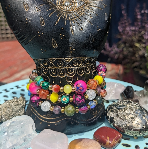 JASPER HOWLITE Crystals Bracelet Energy Gems Handmade Cute Glam Festival - Picture 1 of 8